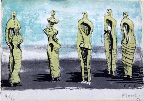 § Henry Moore (1898-1939) Standing Figures divided into 2 frames, 5.5 x 8.25in. and 5.5 x 8in.